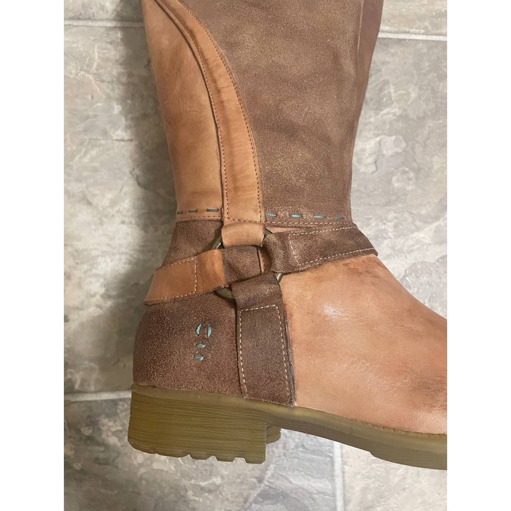 Roan Bed Stu Karolus Riding Boots Womens 6.5 Pecan Leather Harness Moto Side Zip - Picture 9 of 13